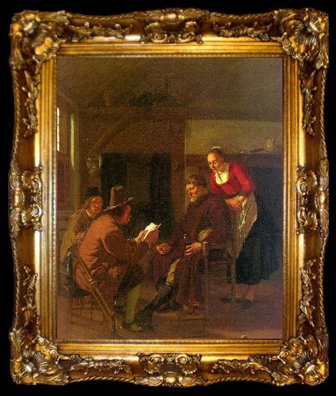 framed  Ludolf de Jongh Messenger Reading to a Group in a Tavern, ta009-2